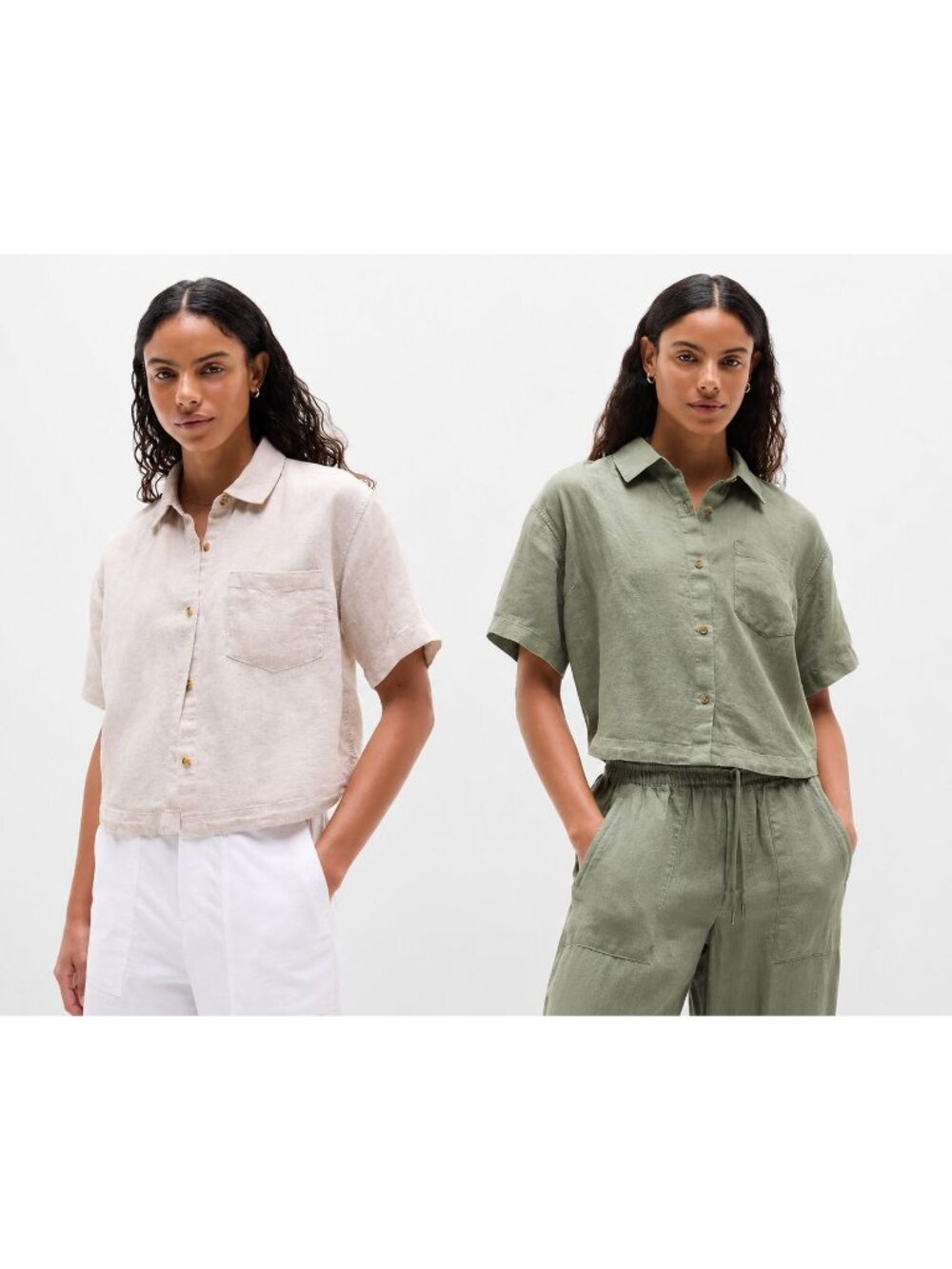 Athleta Short Sleeve Shirt Lot of 2 Womens Small Relaxed Cropped 100% Linen